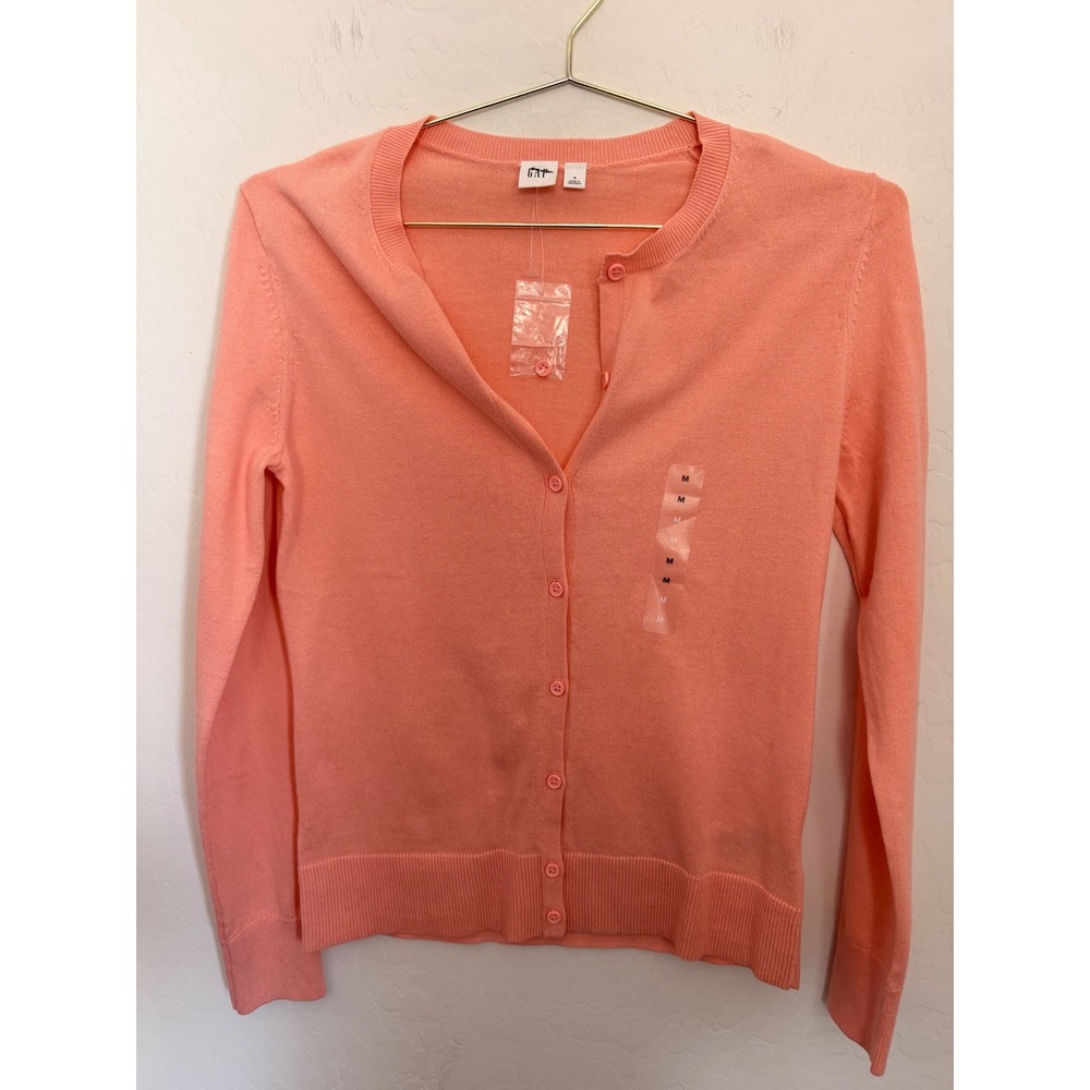 Gap Womens Coral Pink 100% Cotton Preppy Long Sleeve Cardigan Sweater M NWOT